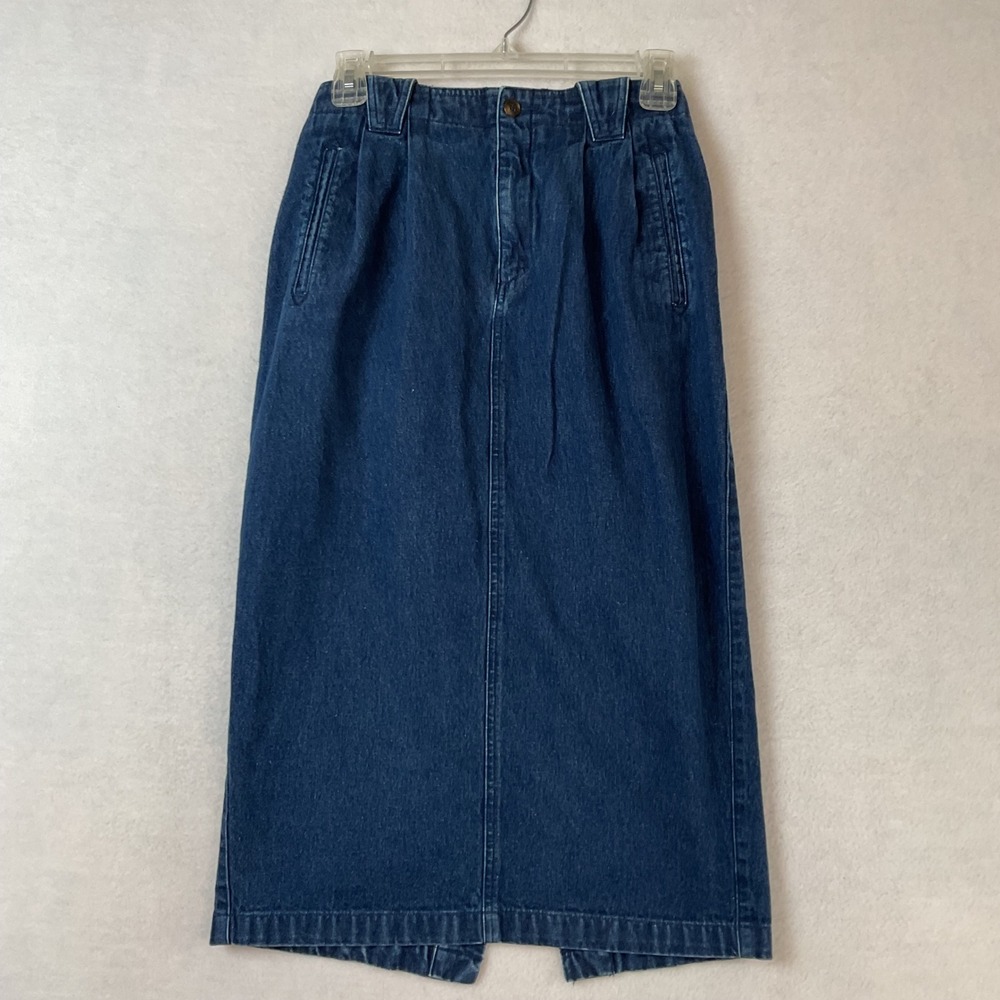 Lizsport Petite Vintage Blue Denim Midi Skirt 100% Cotton High Waist Size 6P